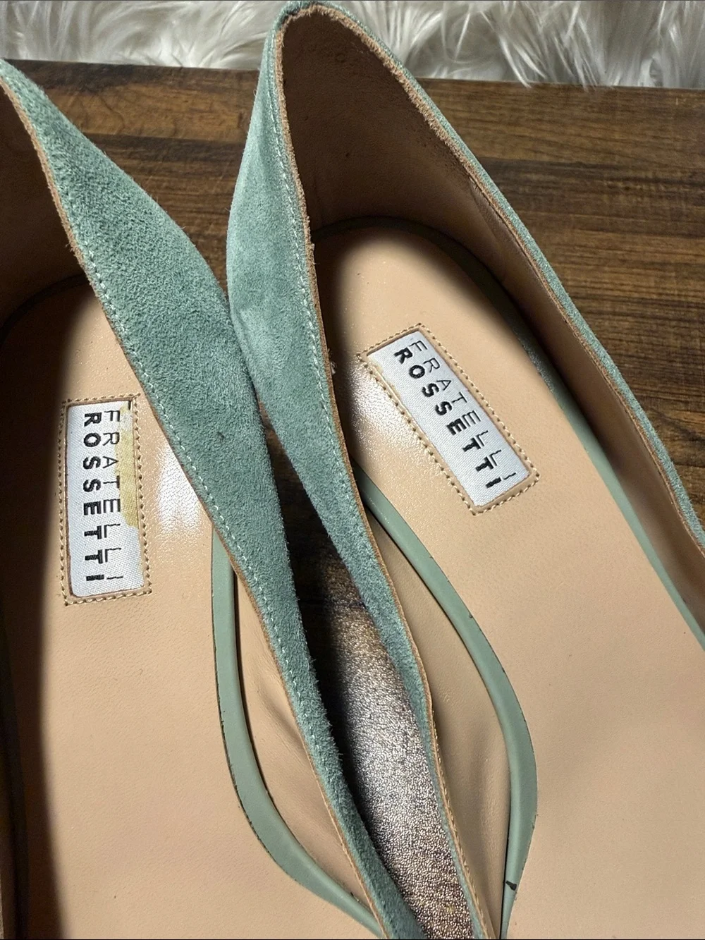 Fratelli Rossetti Seafoam Suede Pointed-Toe Pumps